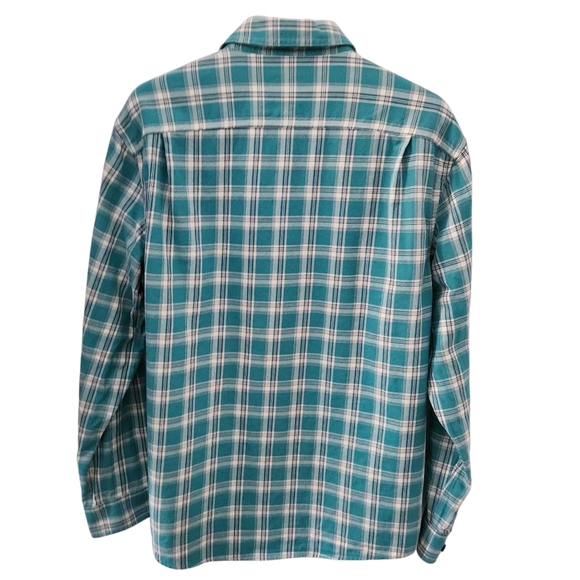 L.L. BEAN Teal Plaid Flannel Shirt traditional fit men's size medium - Picture 3 of 13